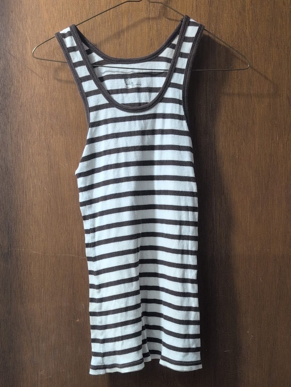 GAP White and Dark Brown Striped Ribbed Tank
